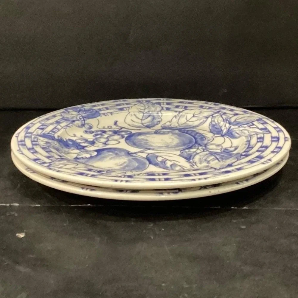 Pier 1 Imports Fruit Themed Dinner Plates, Set of 2, Vtg Hand Painted Dinnerware